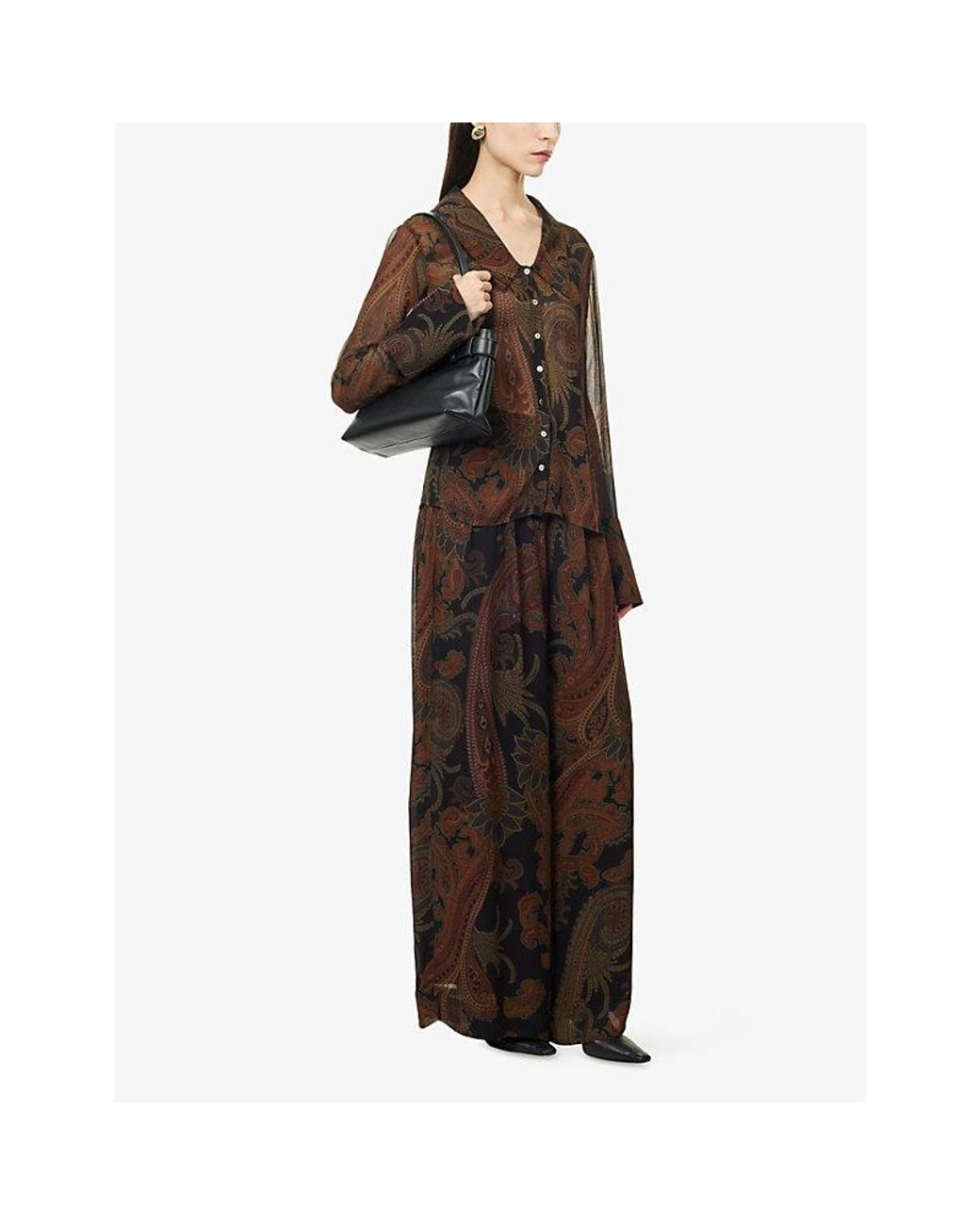 PAIGE Brown Carina Paisley-Print Crepe Trousers