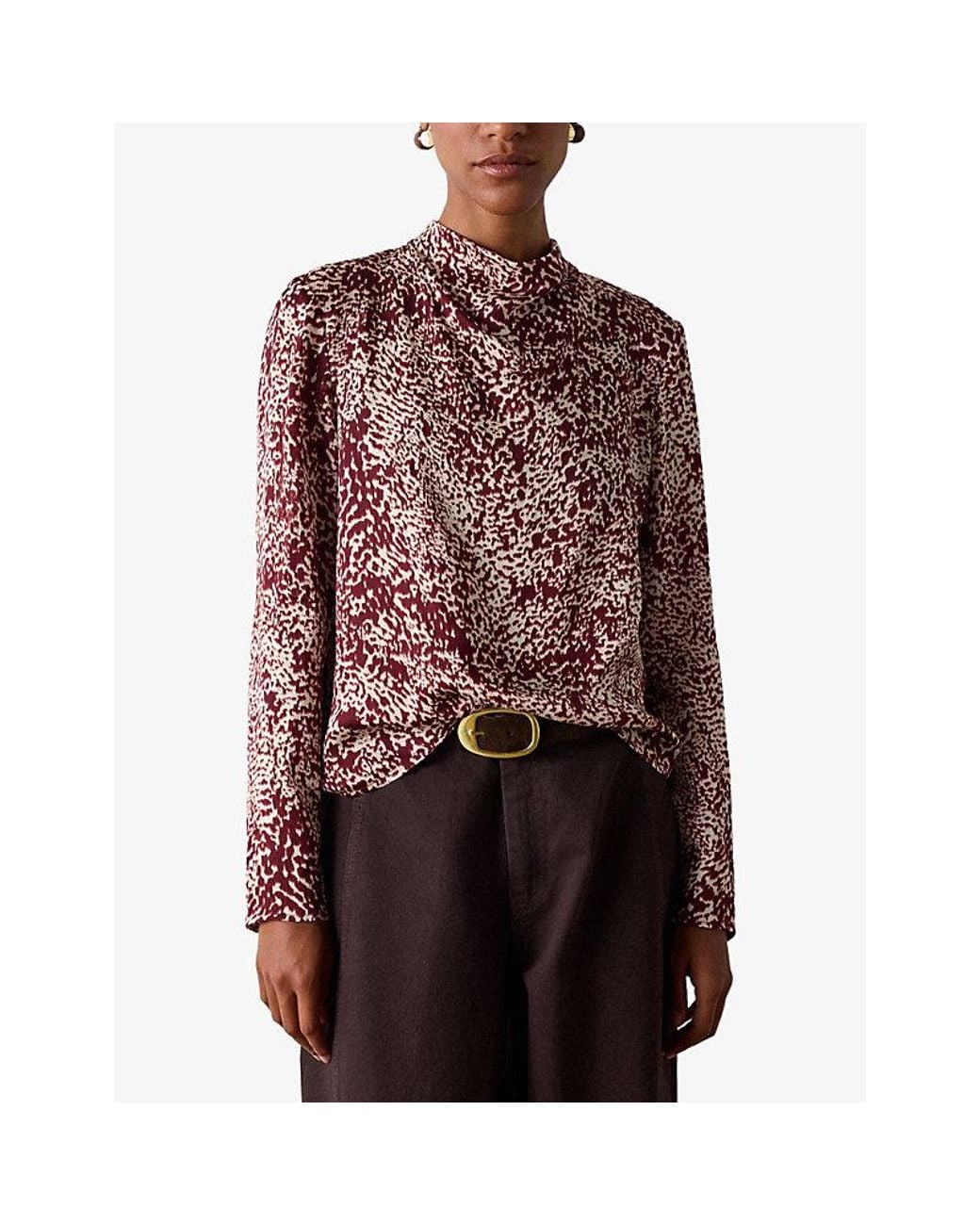 Whistles Purple Cowl-Neck Animal-Print Woven Blouse