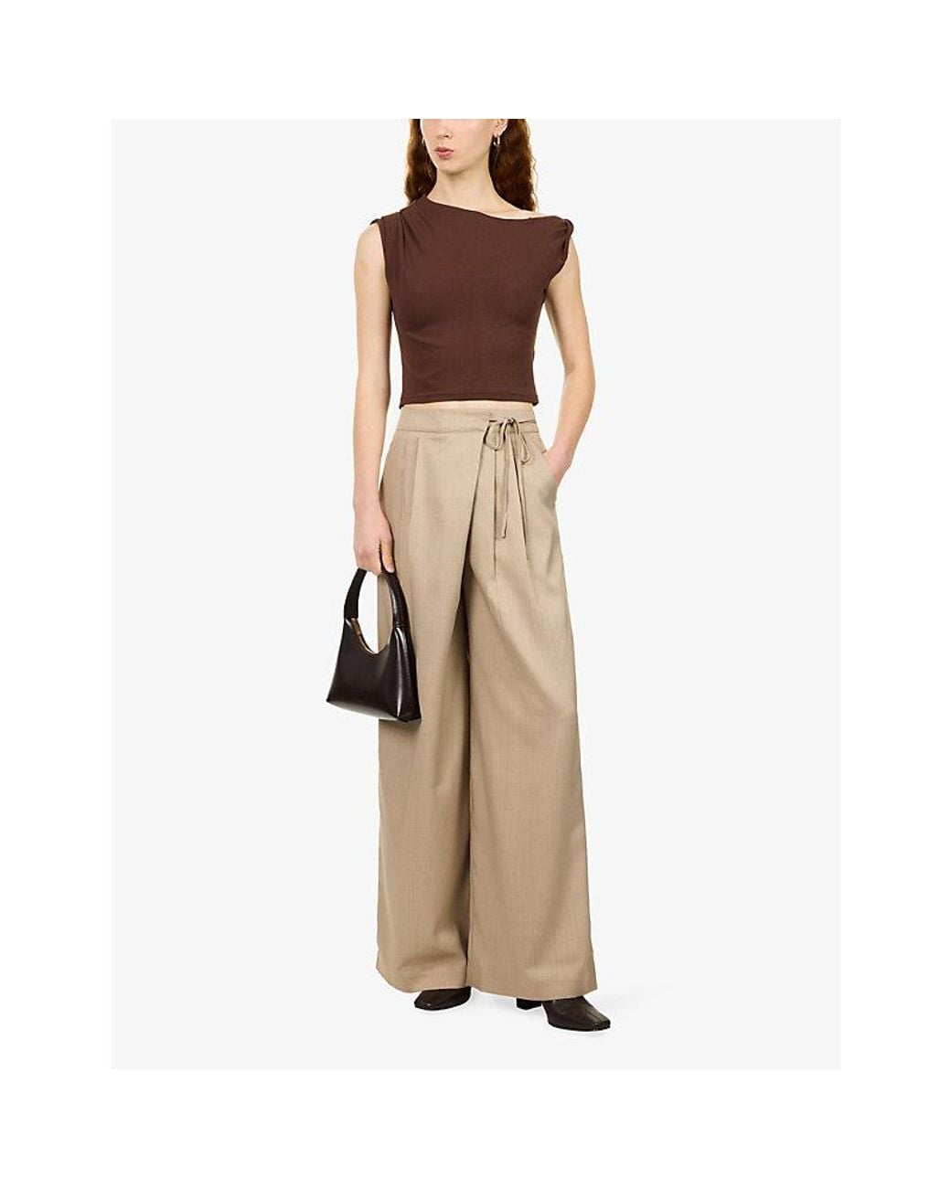 4th & Reckless Brown Sofi Twist Detail Jersey-Stretch Top