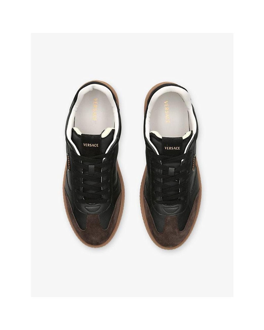 Versace Black Logo-Tag Suede And Leather Trainers for men
