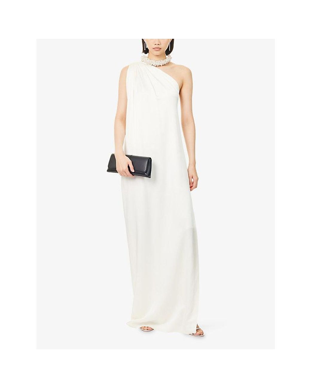 Stella McCartney White Embellished Halterneck Asymmetric Satin Dress