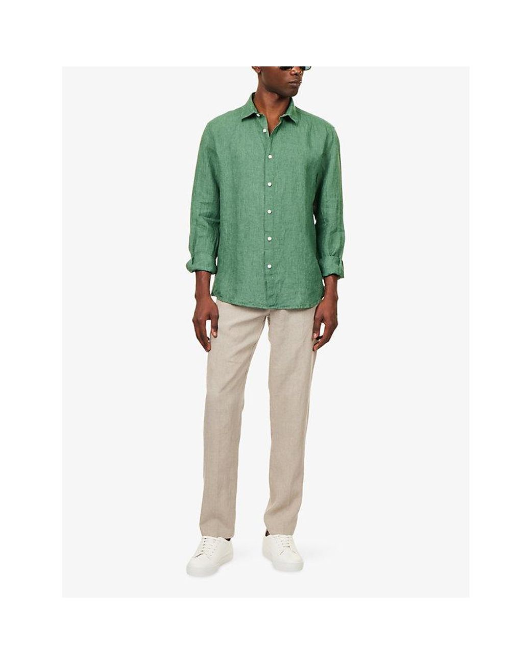 Sunspel Green Long-Sleeve Linen Shirt for men