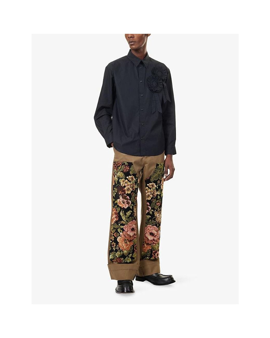 Simone Rocha Natural Patchwork Embroidered Cotton Trousers for men