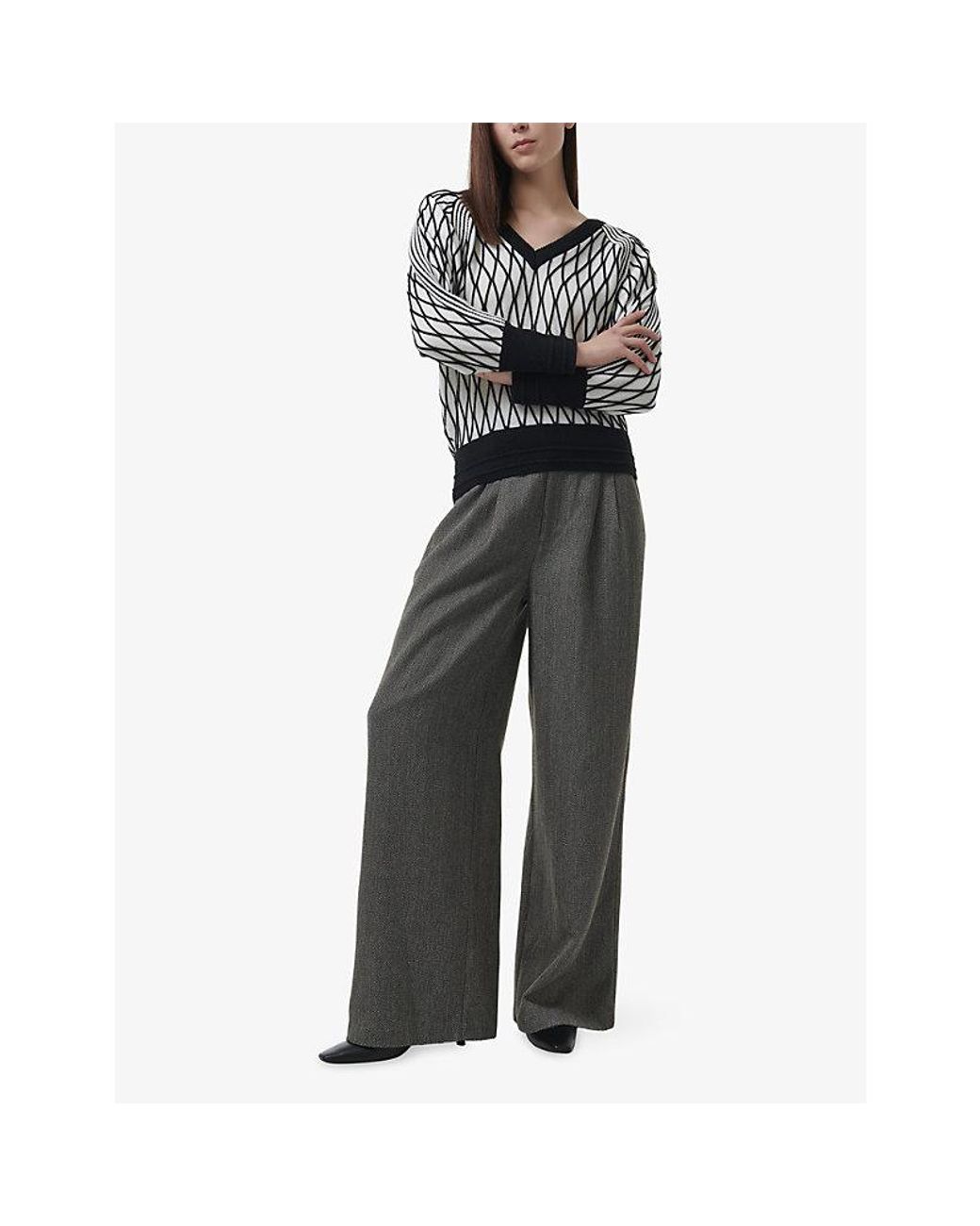 eem Black Argyle-Mesh Textured Knitted Jumper