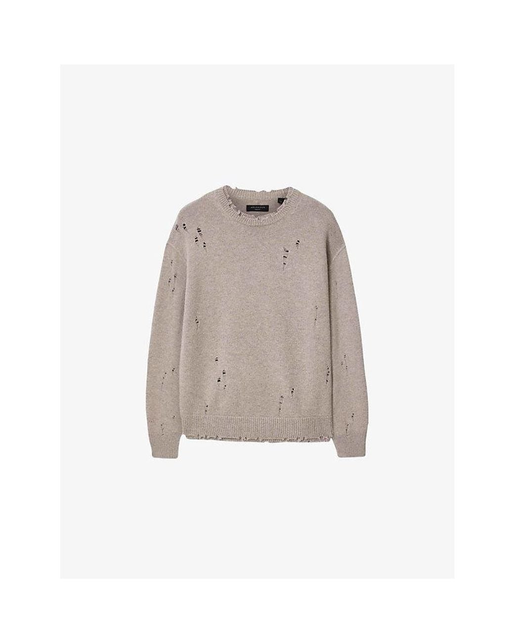 AllSaints Natural Wolf Distressed Long-Sleeve Knitted Jumper for men