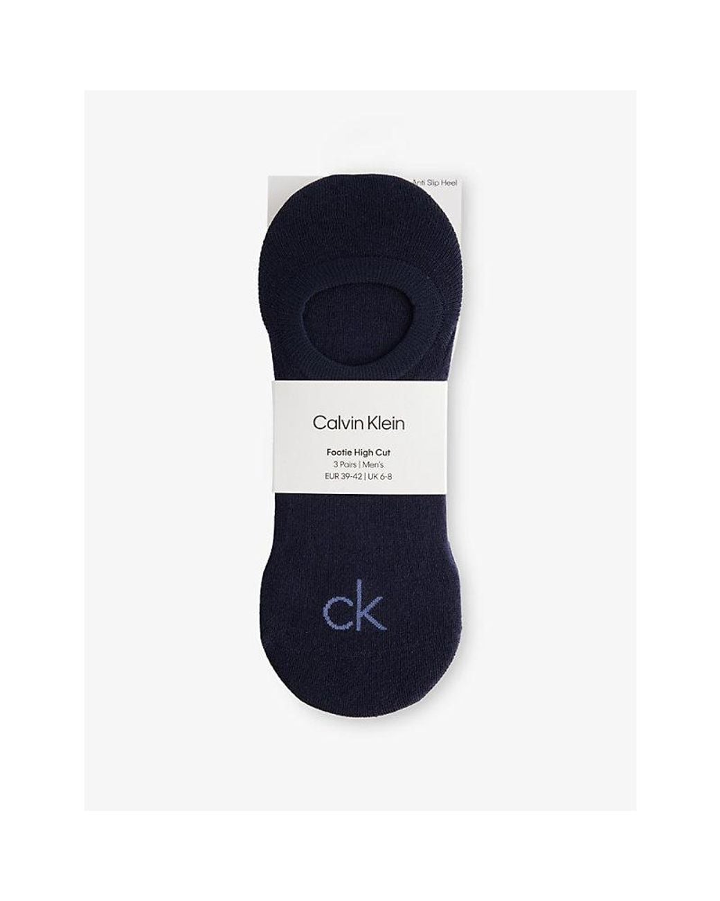 Calvin Klein Blue Footie High Stretch Cotton-Blend Socks Pack Of Three for men