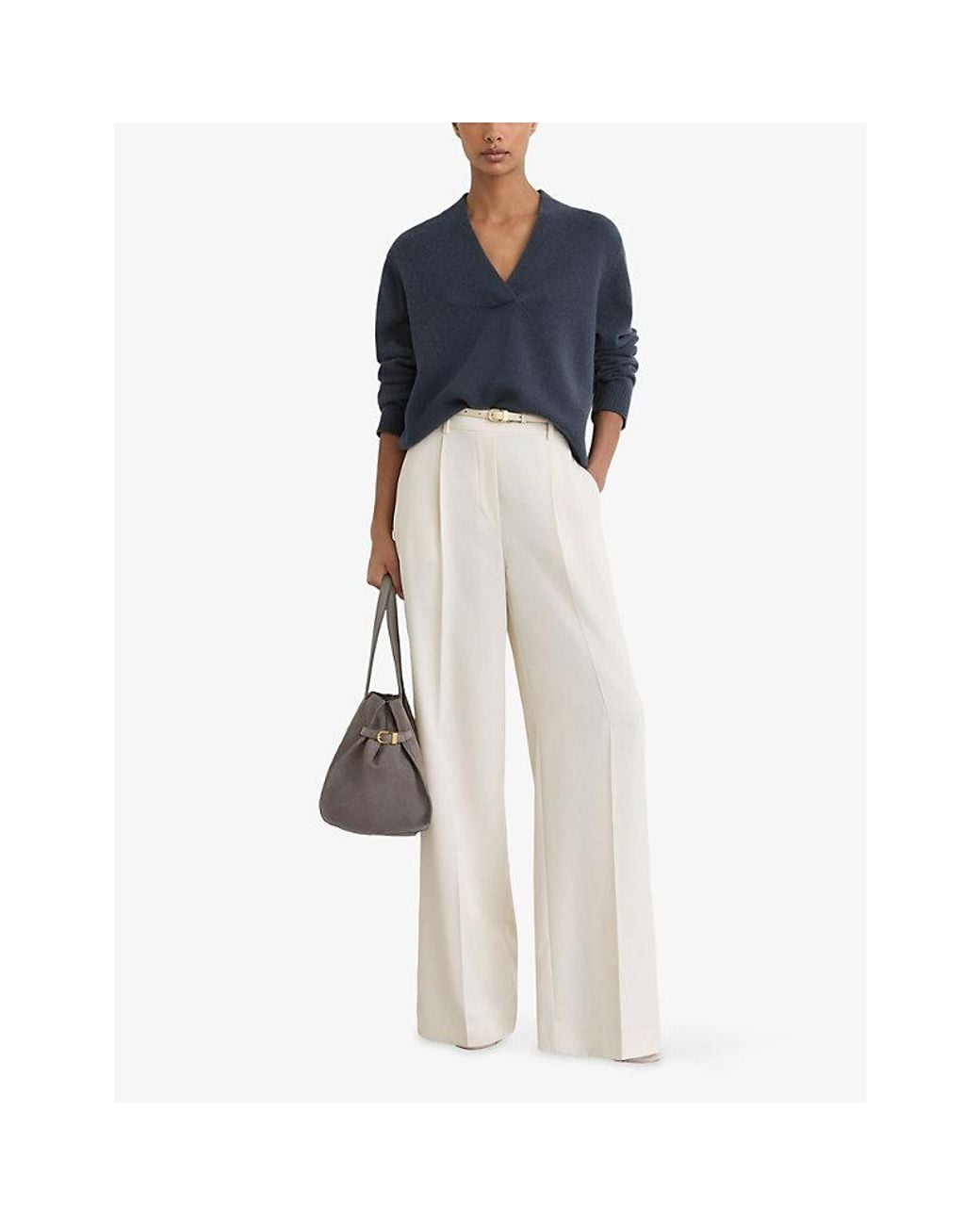 Reiss Blue Blanche Shawl-Neck Cashmere Jumper