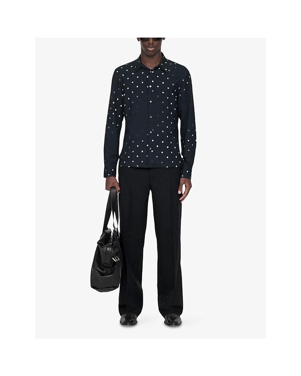 AllSaints Blue Fade Polka-Dot Long-Sleeve Cotton Shirt for men