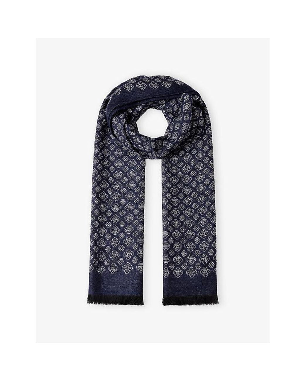 Hackett Blue Tile-Pattern Woven Scarf for men
