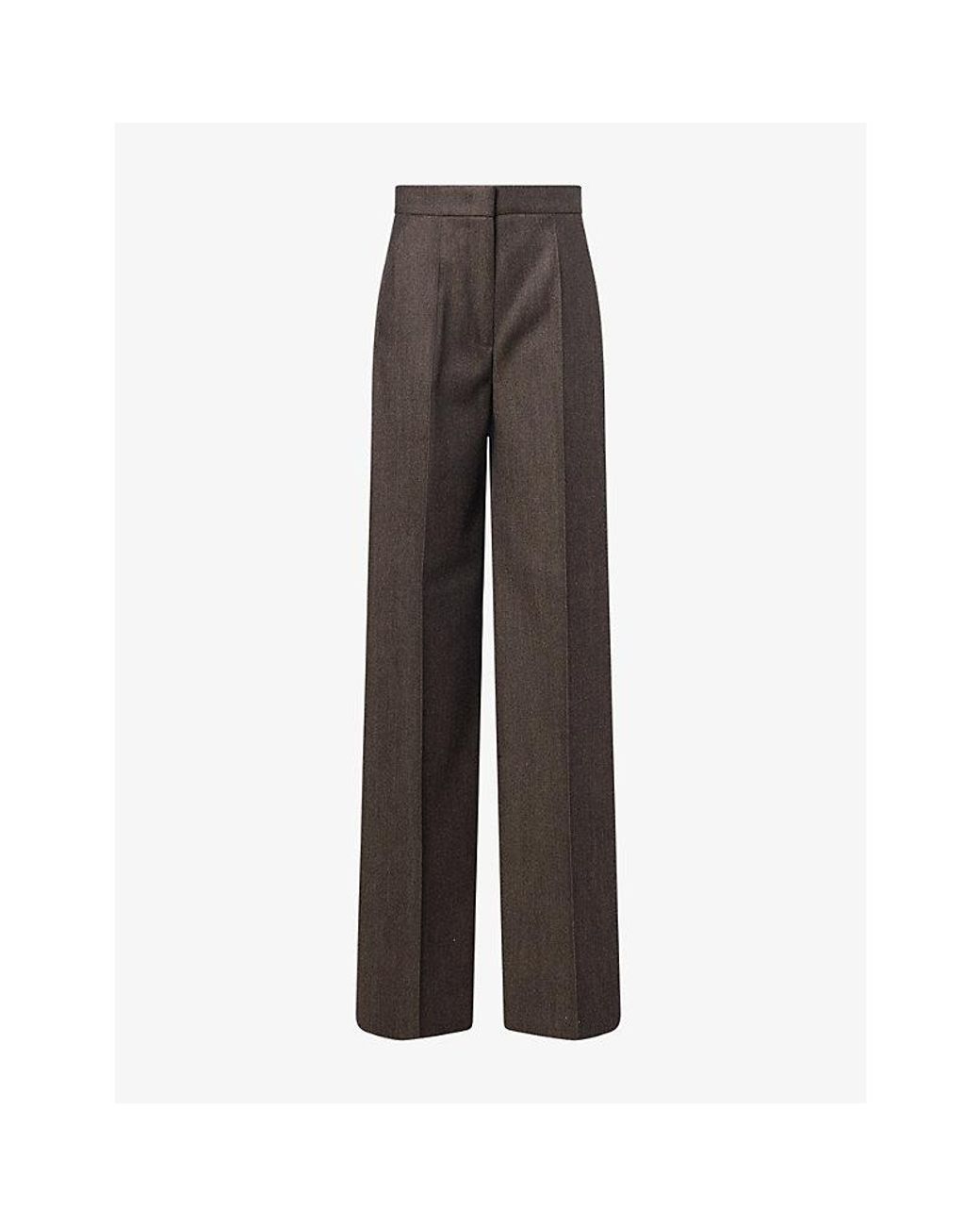 Max Mara Brown Denim-Look Wide-Leg Wool Trousers