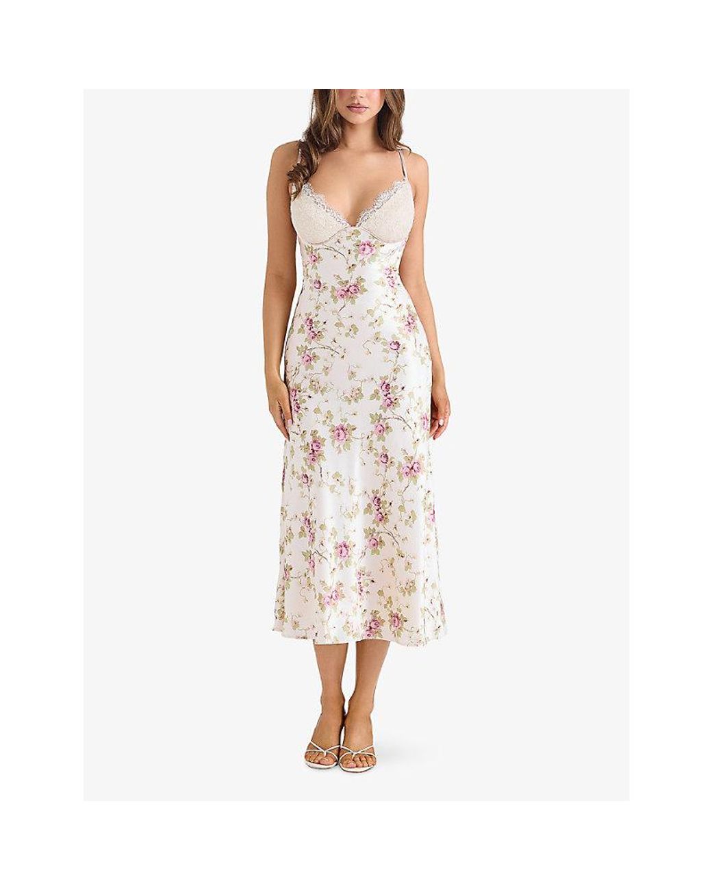 House Of Cb Metallic Felicity Floral-Print Satin Midi Dress Xs (A-C Cup)