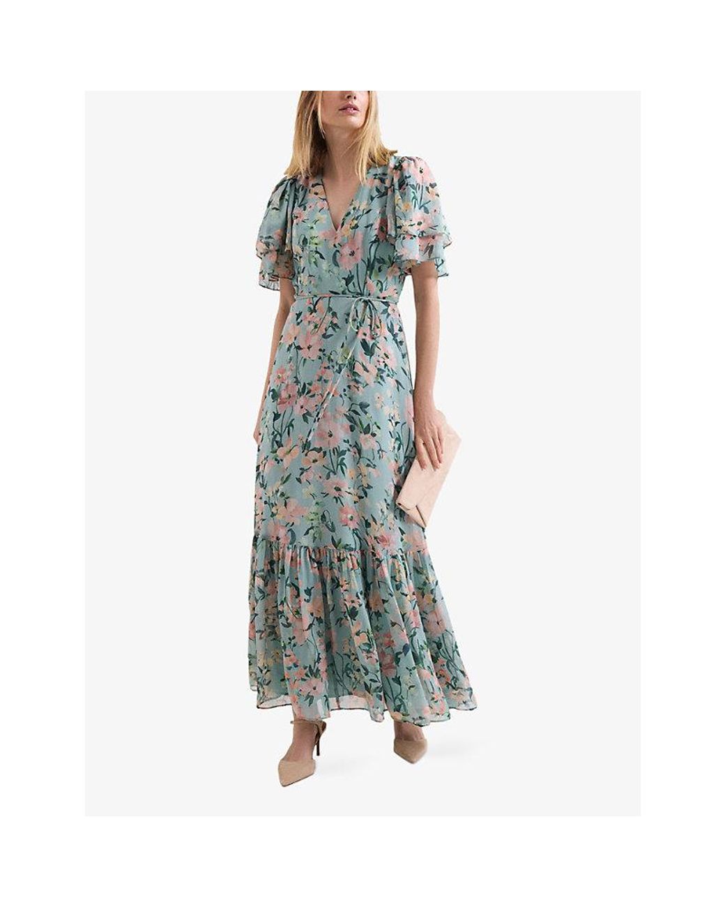 Phase Eight Blue Floral-Print Woven Midi Dress