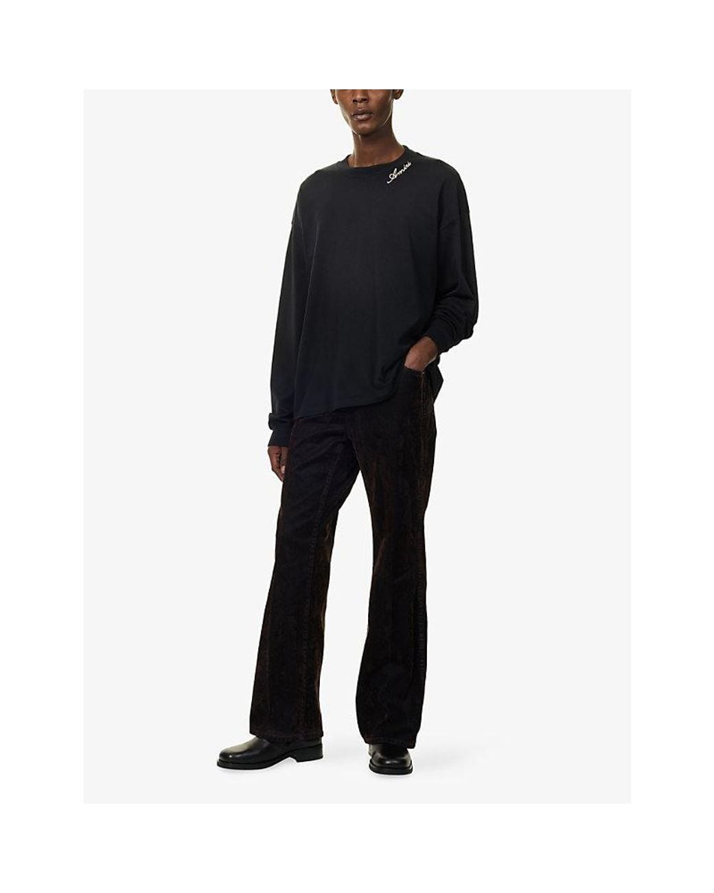 Amiri Blue Embroidered-Script Long-Sleeve Cotton T-Shirt for men
