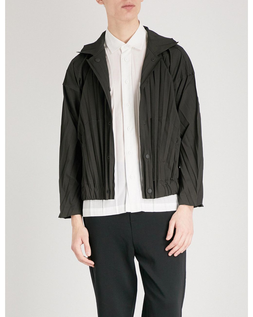 Homme Plissé Issey Miyake Collared Pleated Jacket in Gray for Men