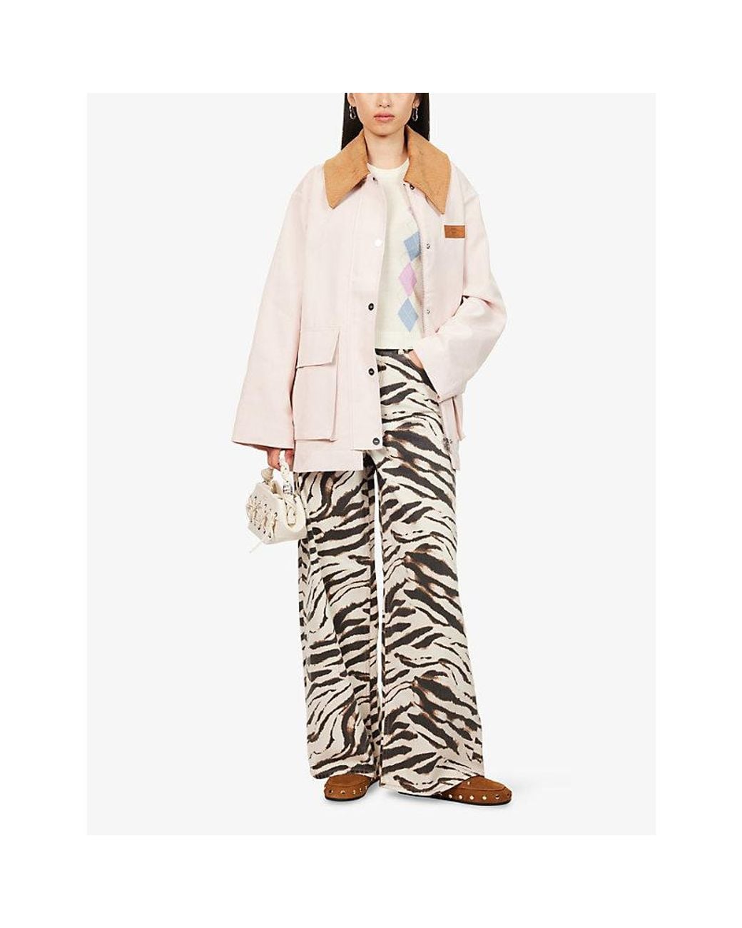 Ganni Pink Primrose Contrast-Collar Twill Jacket