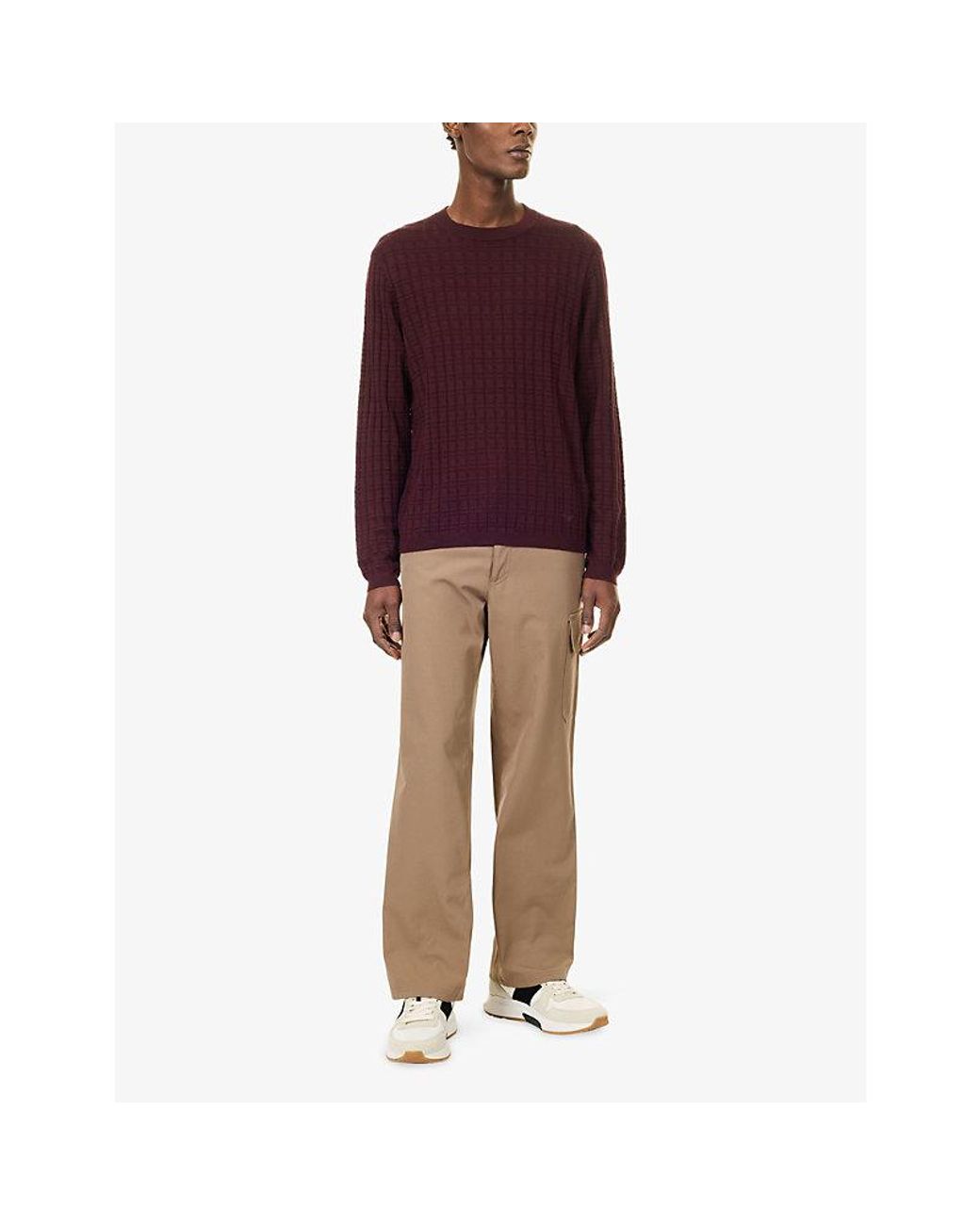 Emporio Armani Purple Geometric-Knit Wool-Blend Jumper for men