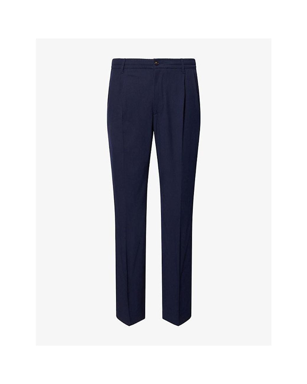 Dunhill Blue Drawstring-Waist Wool Twill Trousers for men