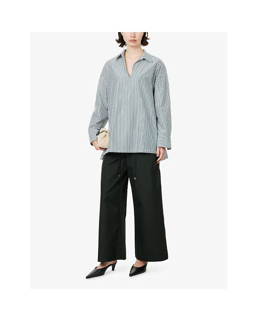 Max Mara Gray Wide-Leg Elasticated-Waist Cotton Trousers