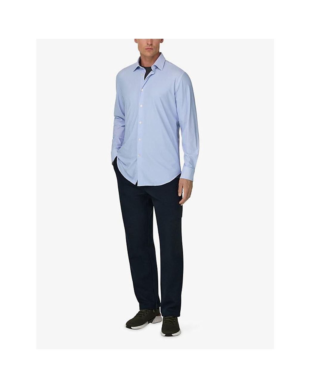Boggi Blue Striped Long-Sleeved Stretch-Woven Shirt for men
