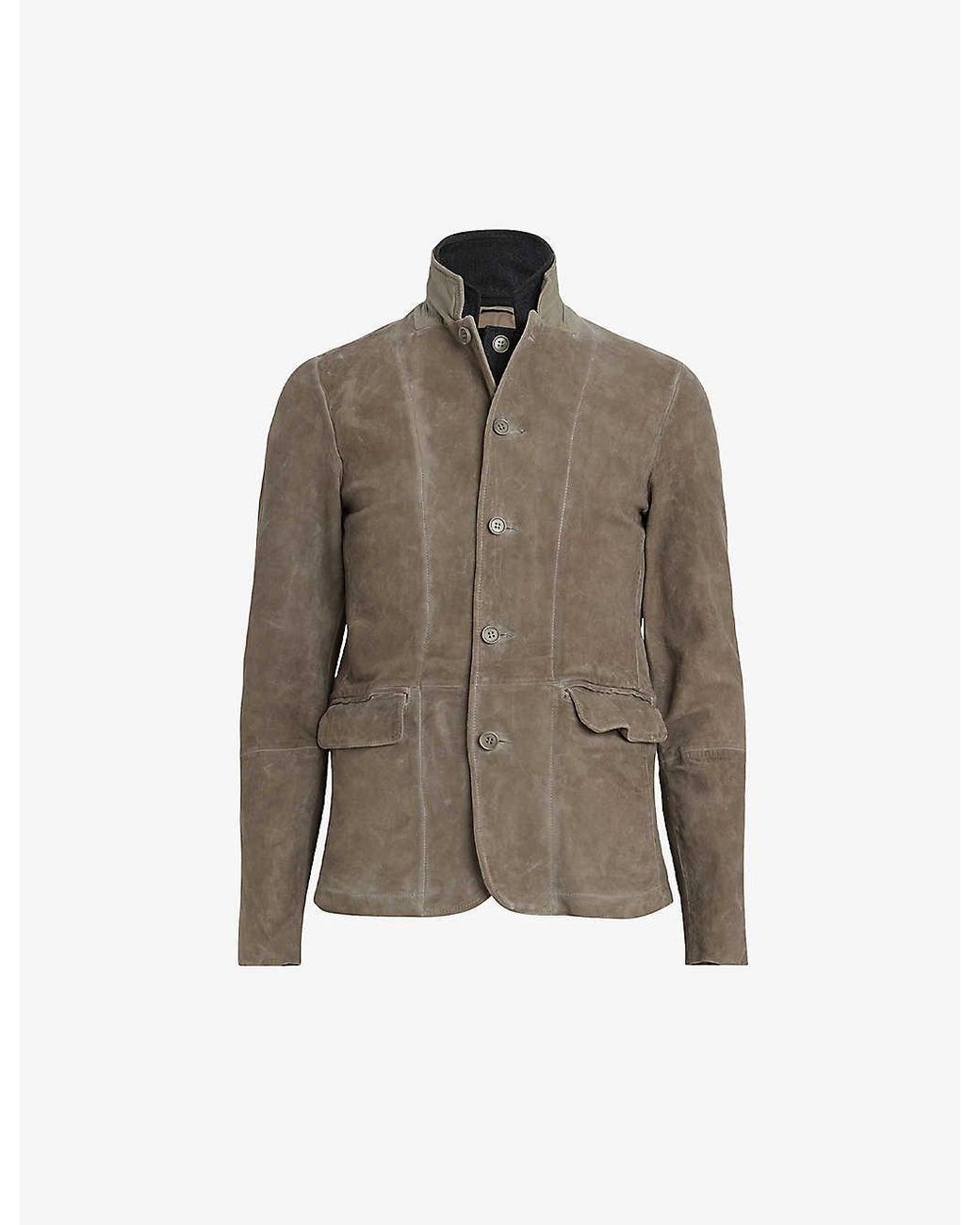 AllSaints Survey Brushed-leather Blazer in Brown for Men | Lyst UK