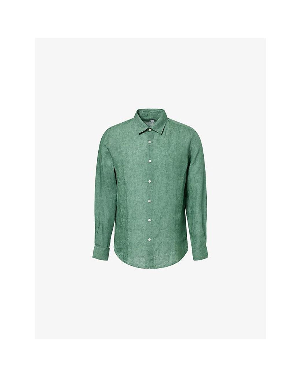 Sunspel Green Long-Sleeve Linen Shirt for men