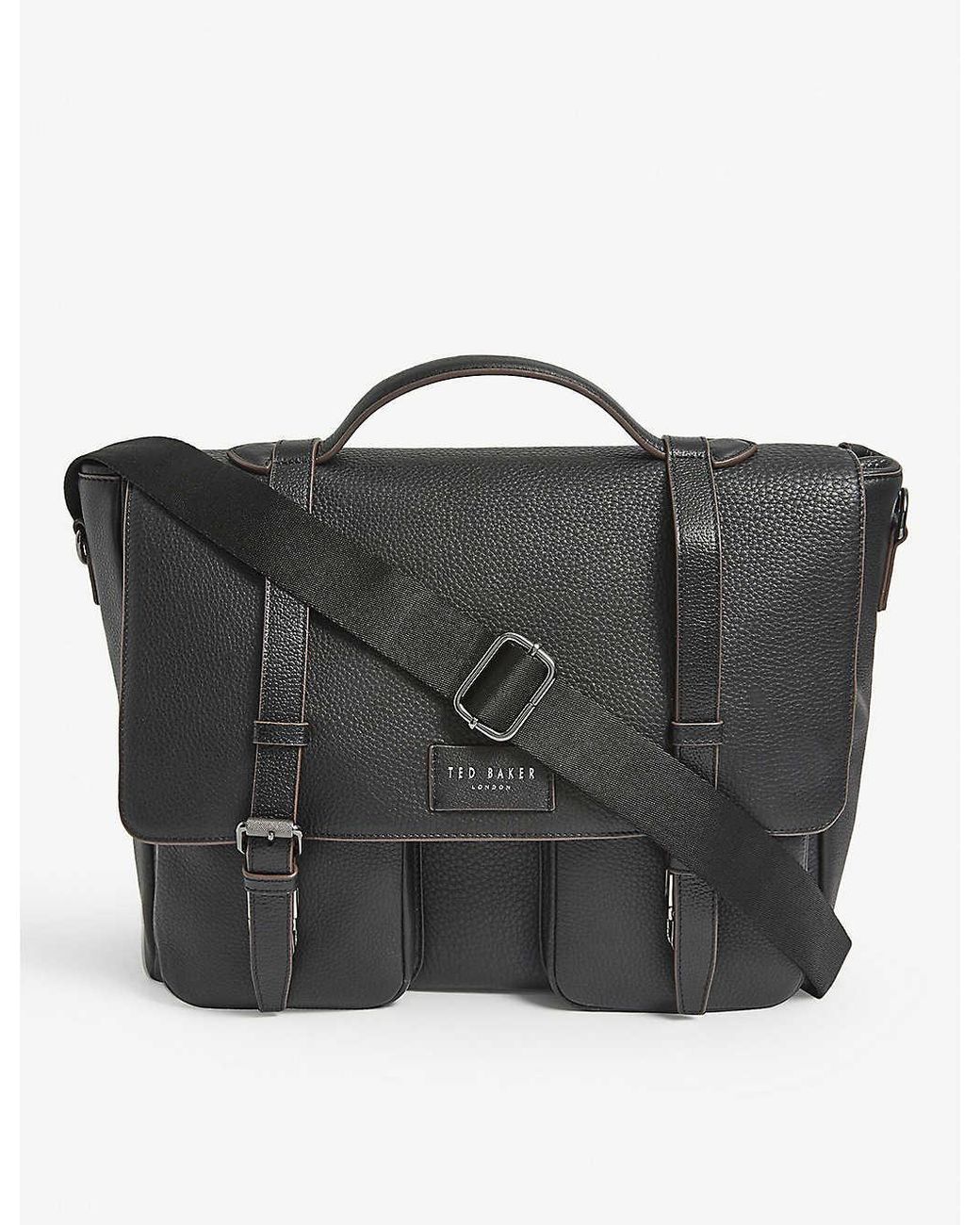 Ted Baker Pebbled Leather Satchel Bag in Black for Men Lyst