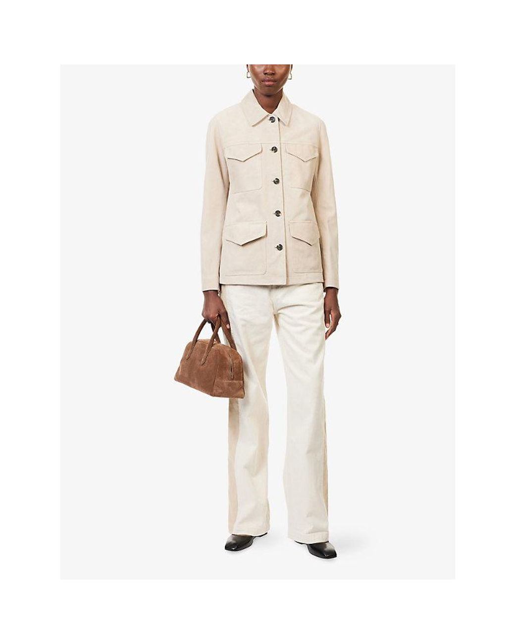 Rag & Bone Natural Kara Flap-Pocket Suede Jacket