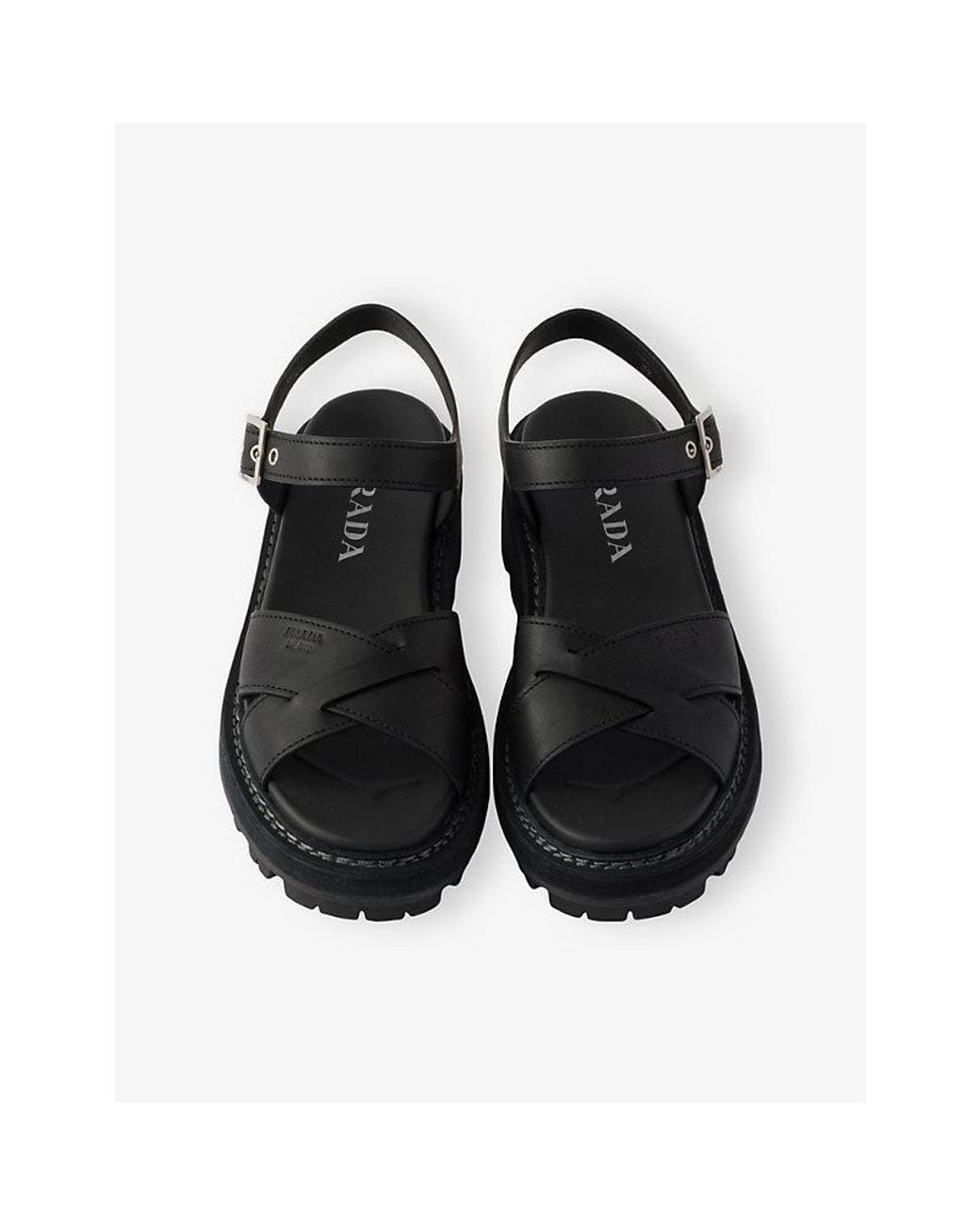 Prada Black Tread-Sole Leather Sandals