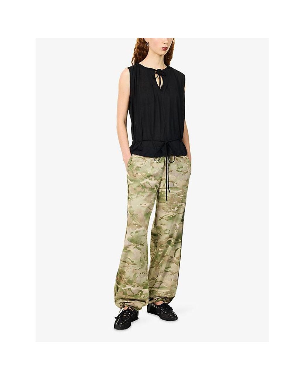 Peachy Den Natural Renee Wide-Leg Cotton-Blend Trousers