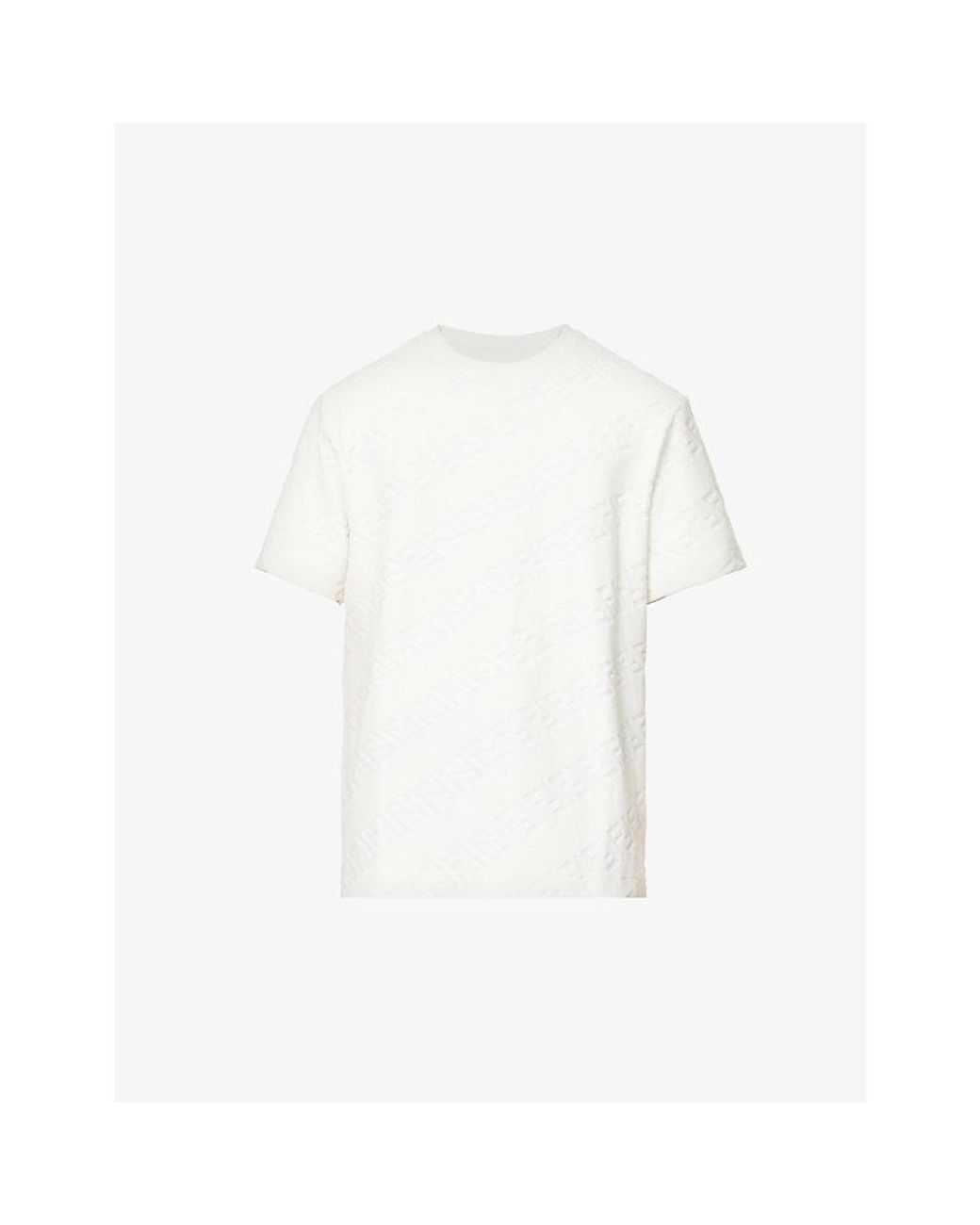 Fendi Monogram-debossed Relaxed-fit Cotton-blend T-shirt in White for Men