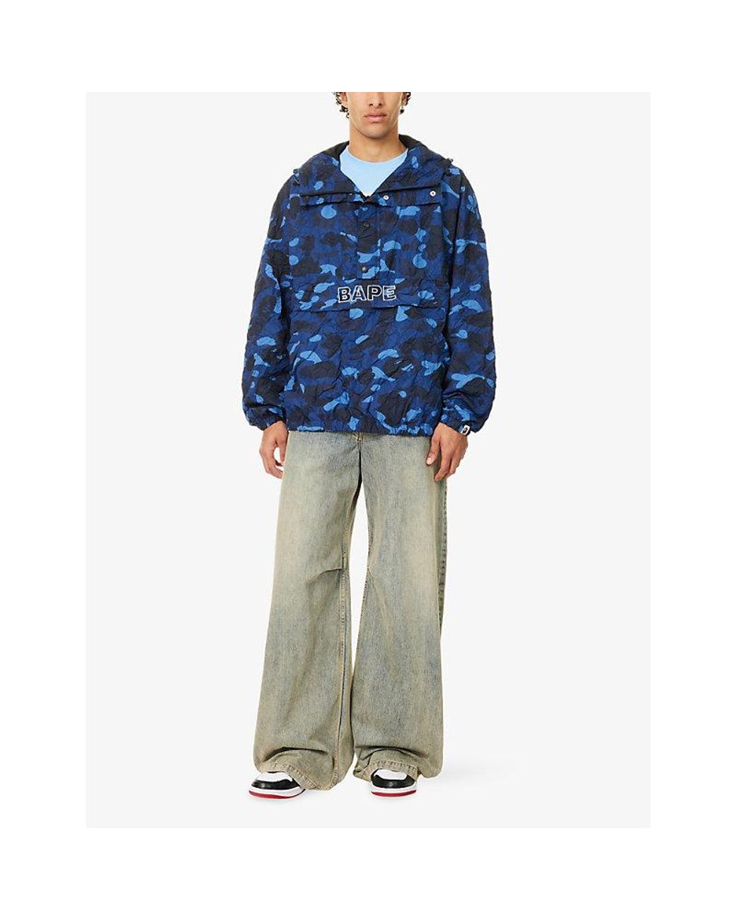 A Bathing Ape Blue Camo-Print Hooded Shell Jacket for men