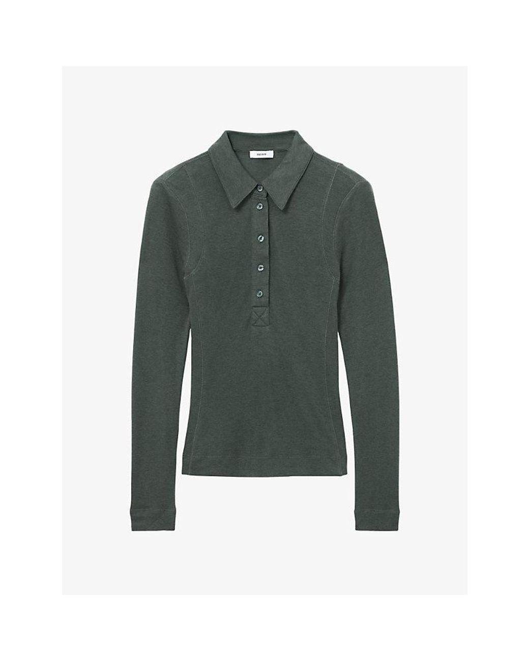 Reiss Green Wendy Polo-Collar Stretch Wool-Blend Top
