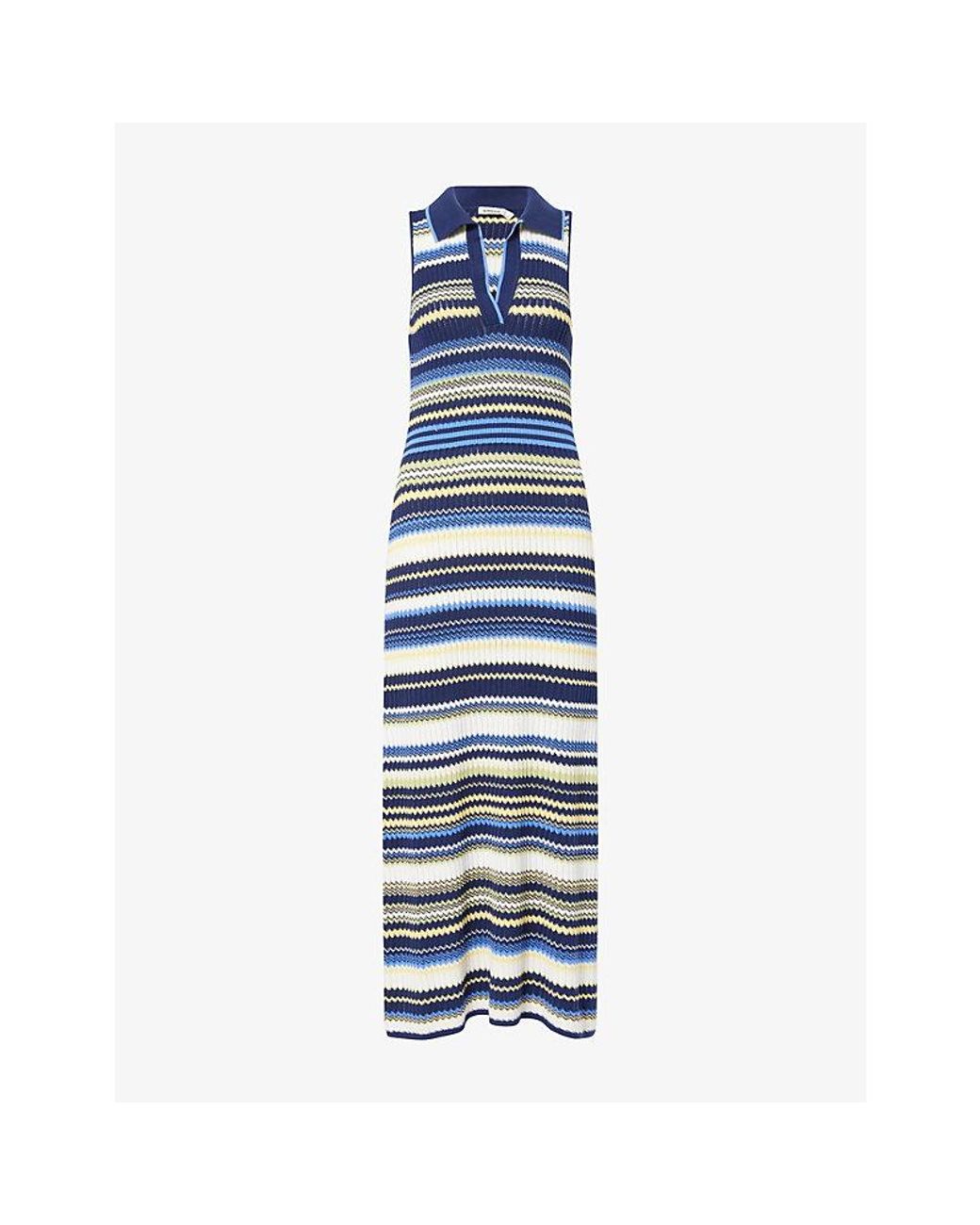 Jonathan Simkhai Blue Kerrin Collared Cotton-Knit Midi Dress