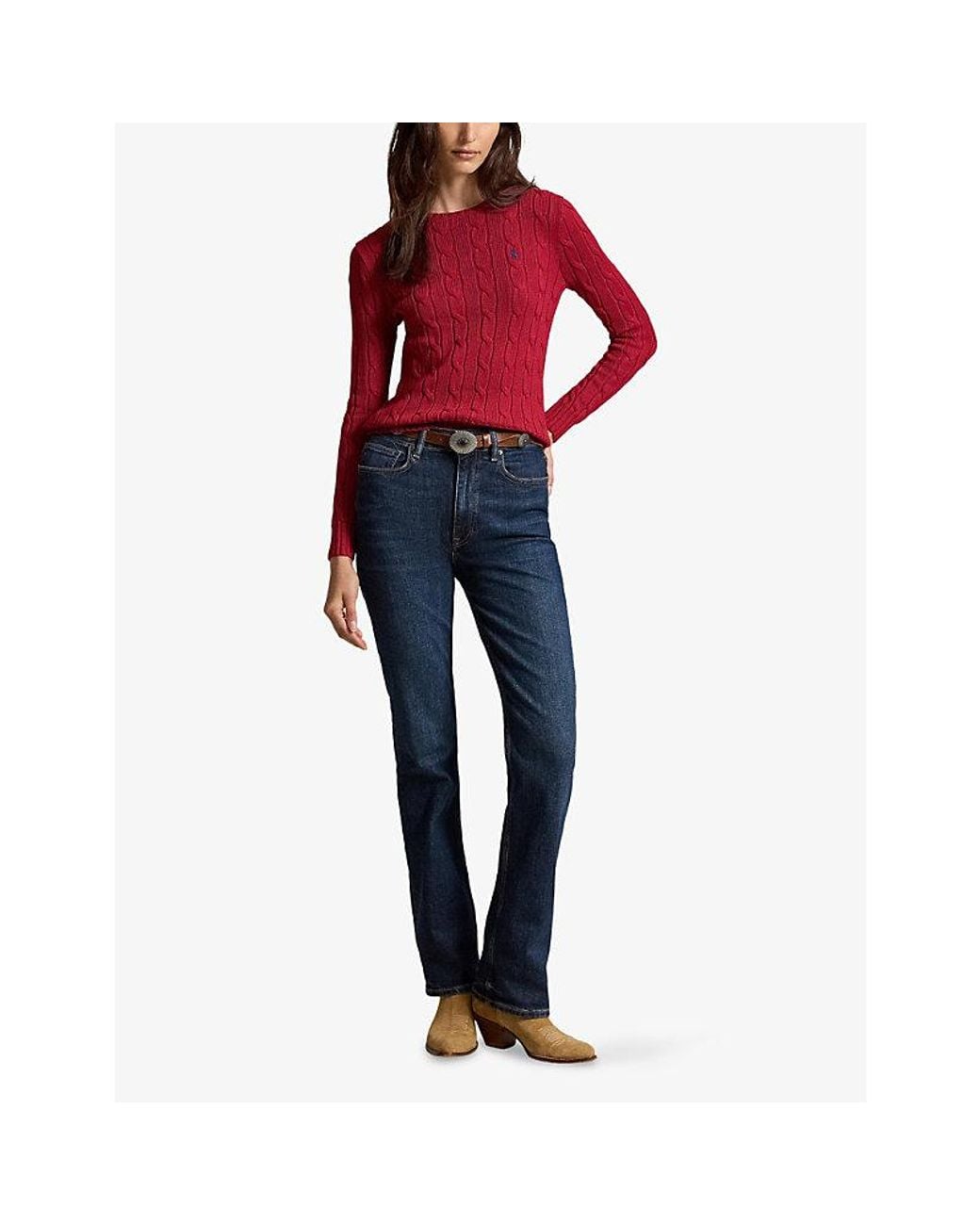 Polo Ralph Lauren Red Julianna Cable-Knitted Wool-Cashmere Blend Jumper