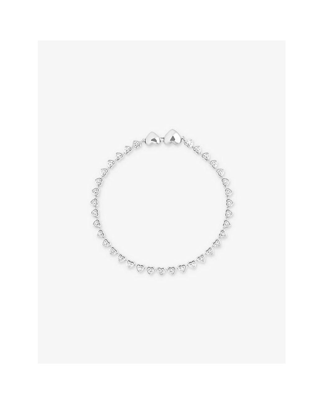 Astrid & Miyu White Bezel Heart Rhodium-Plated Brass And Cubic Zirconia Tennis Bracelet