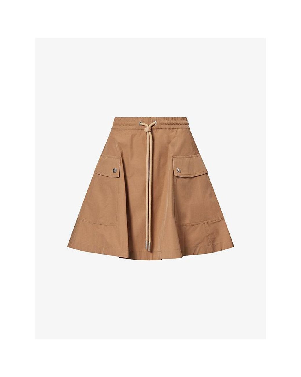 Moncler Brown Flap-Pocket Logo-Patch Woven Mini Skirt