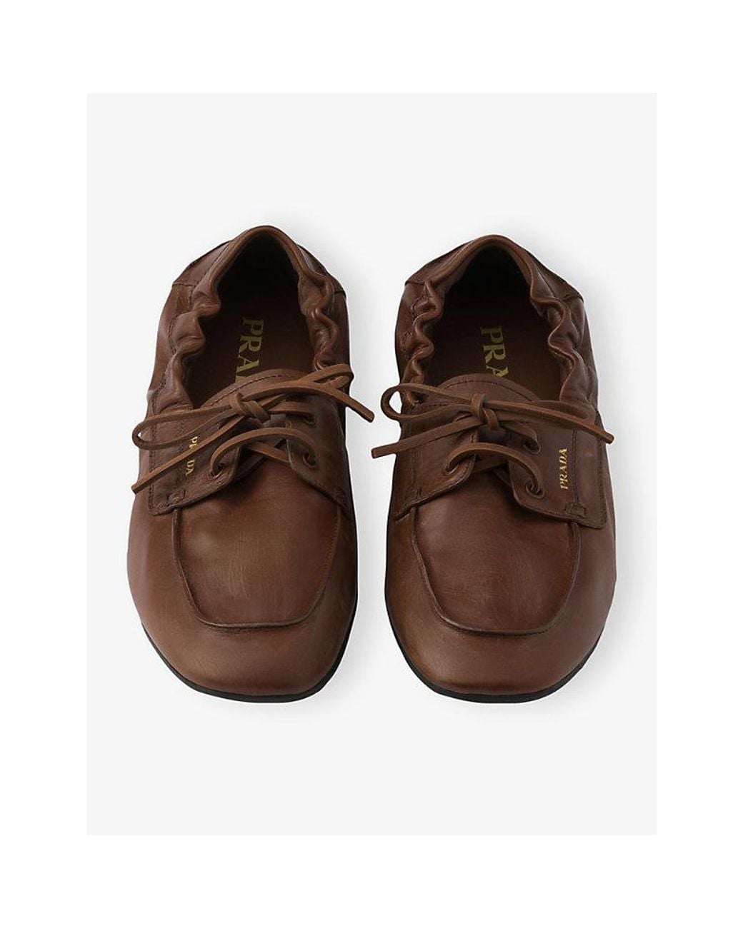 Prada Brown Shuffle Antiqued Leather Boat Loafers