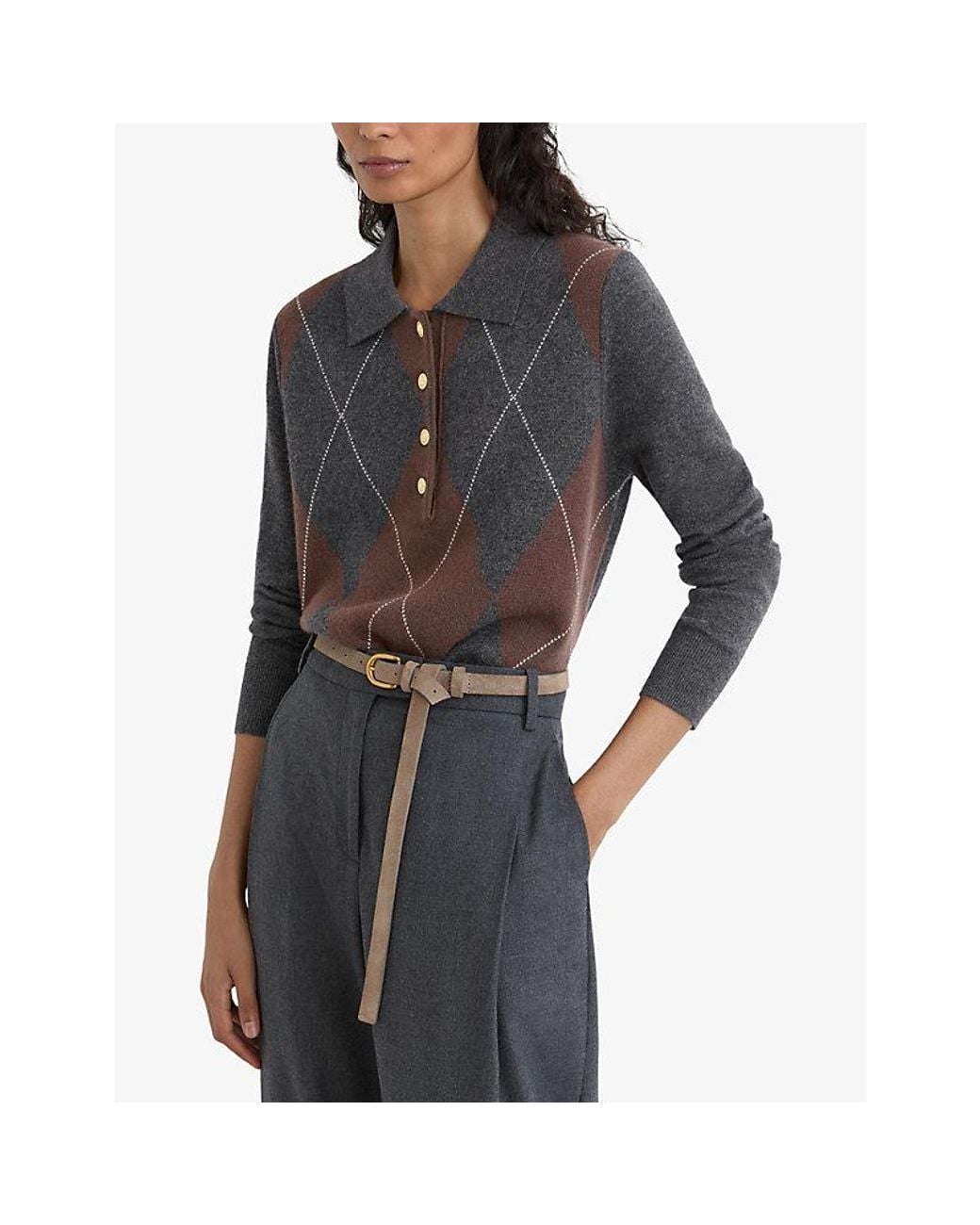 Reiss Gray Avery Argyle-Pattern Knit Jumper