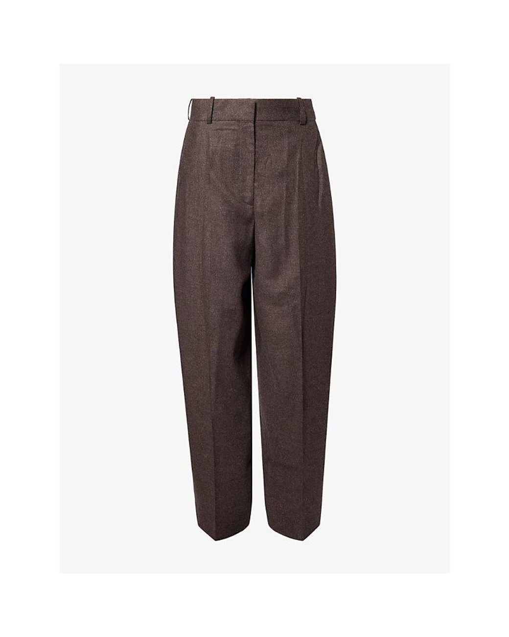 Totême Brown High-Waisted Flannel Woven Trousers