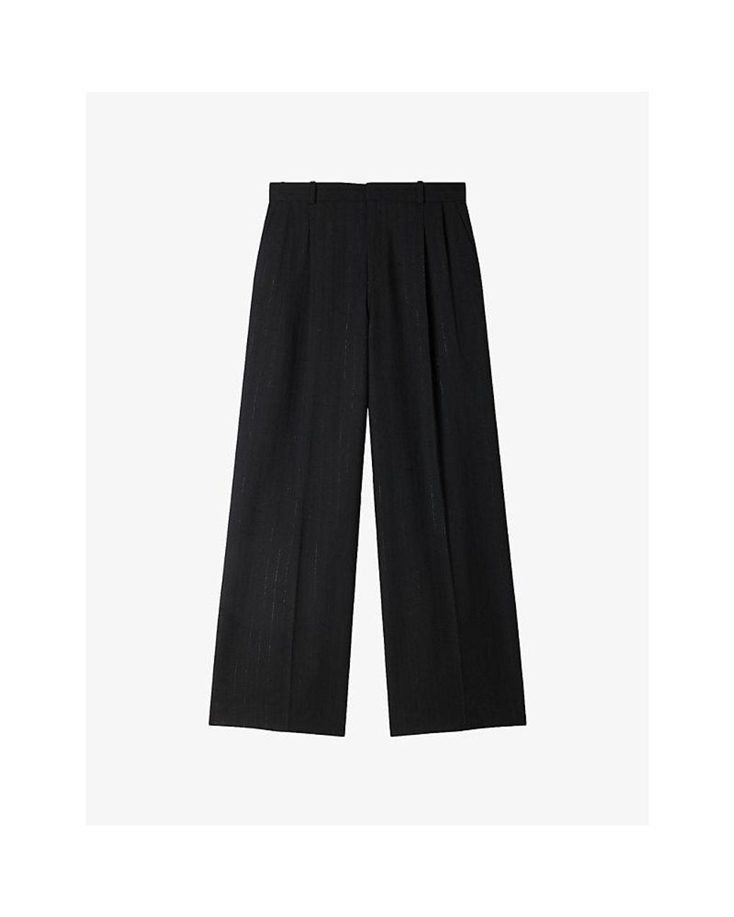 Sandro Black Pinstriped Wide-Leg Woven Trousers