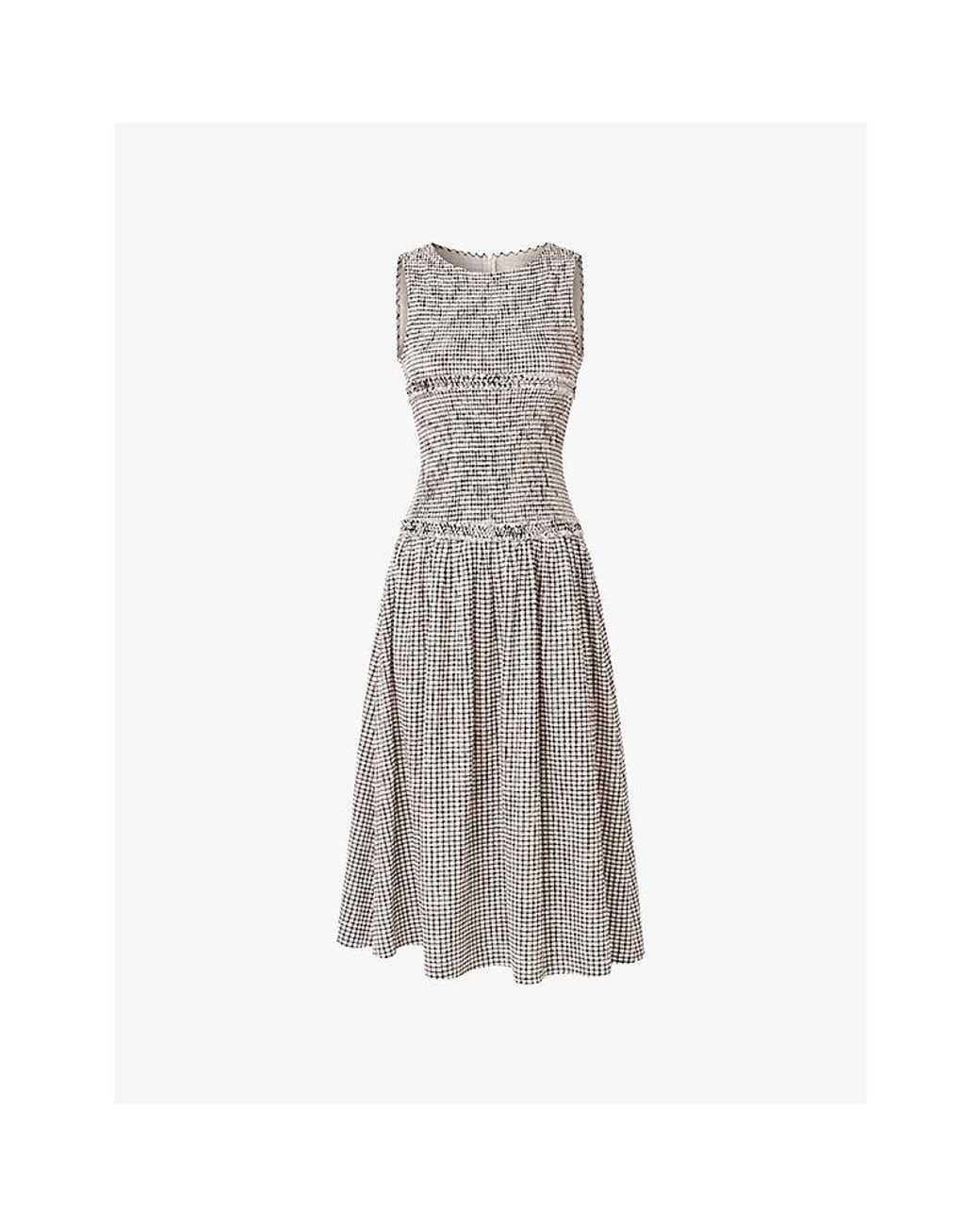 Amy Lynn Gray Posy Gingham-Print Smocked Cotton Midi Dress