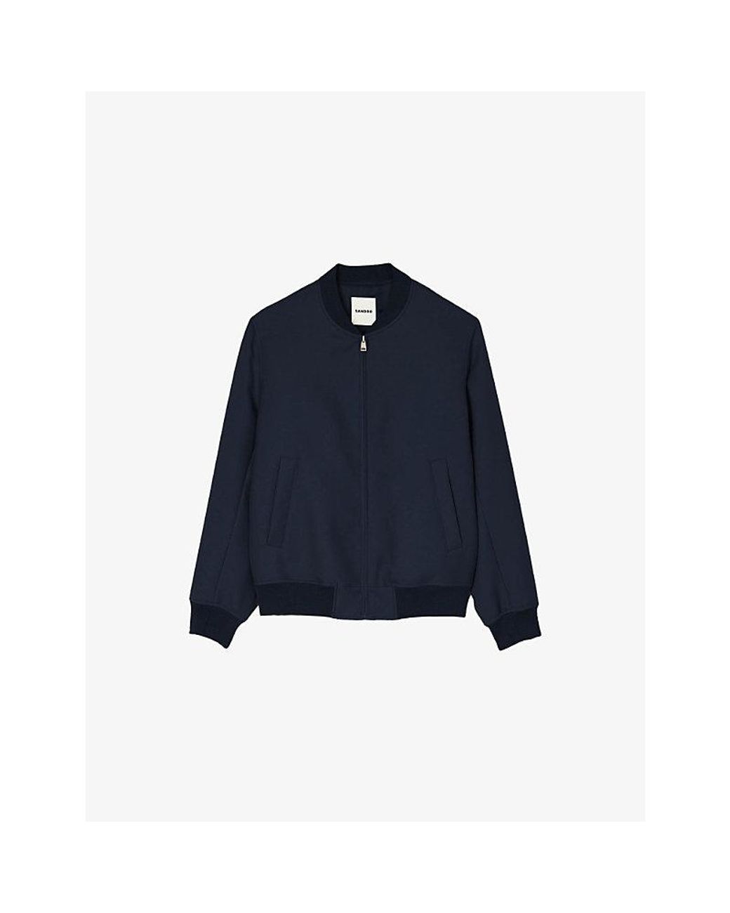 Sandro Blue Dark Wool-Blend Bomber Jacket for men