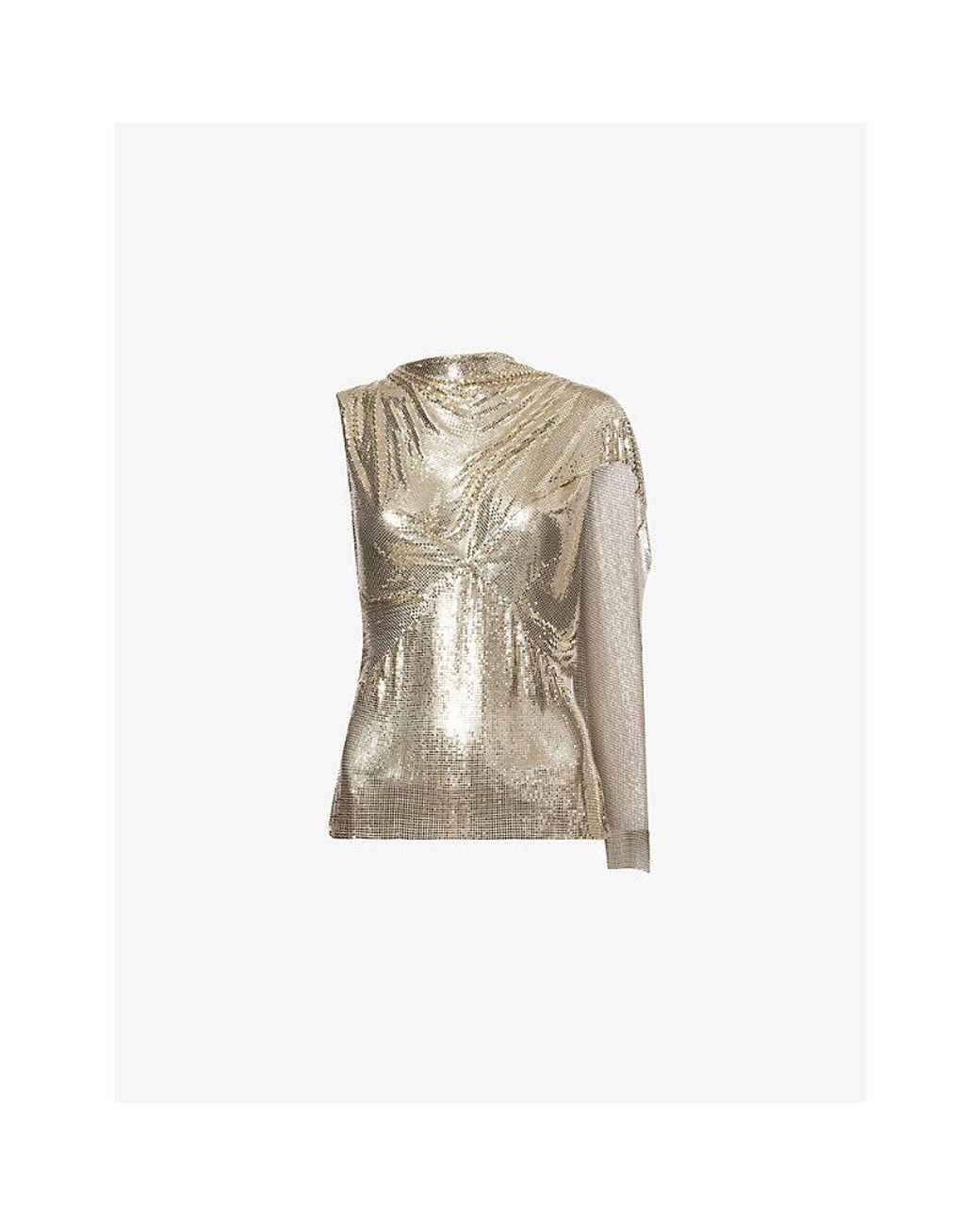 Rabanne Natural Haut Draped Chainmail Short-Sleeve Top