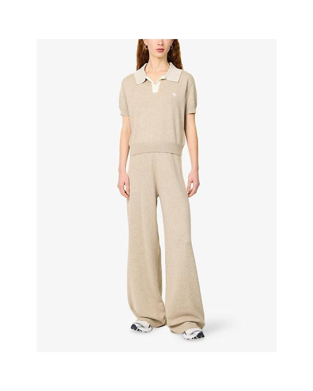 The Couture Club Natural Short-Sleeve Knitted Polo Top