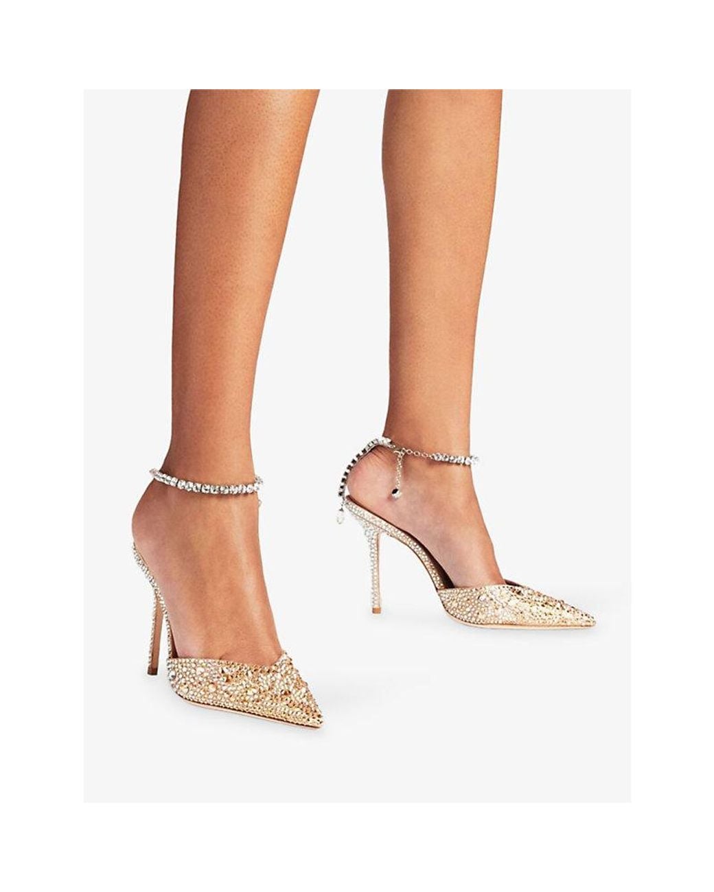 Jimmy Choo White Saeda 100 Crystal-Embellished Satin Heeled Courts
