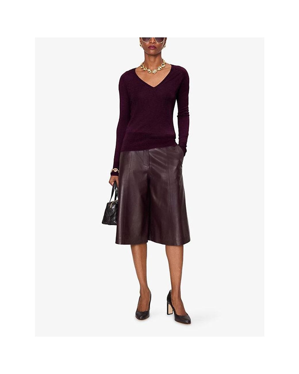 Joseph Purple Cetus Cashair V-Neck Cashmere Top