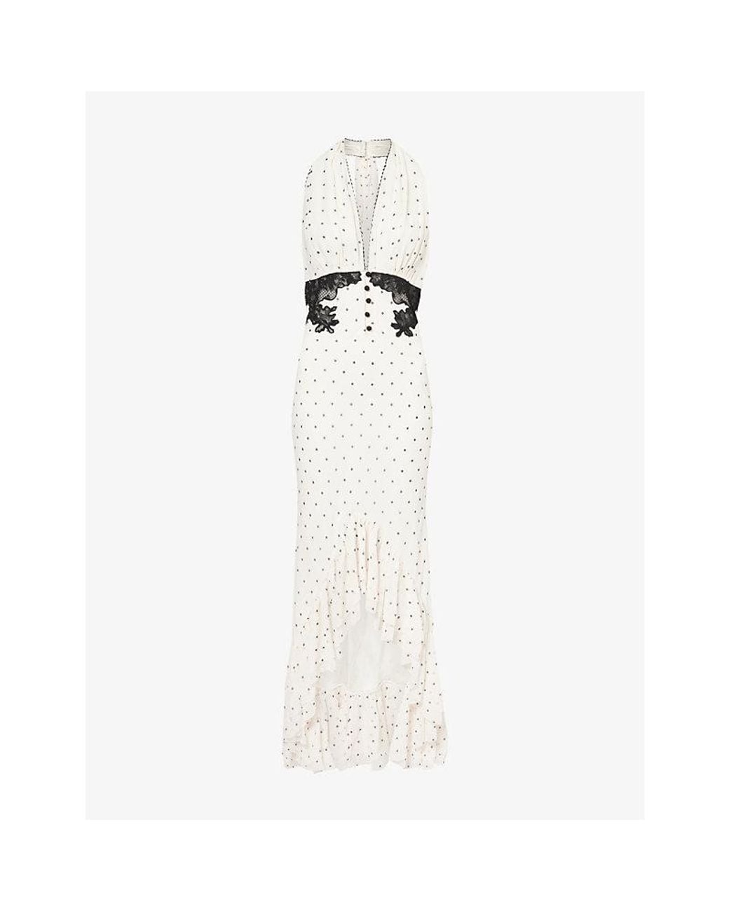 Self-Portrait White Polka Dot Halter-Neck Woven Midi Dress
