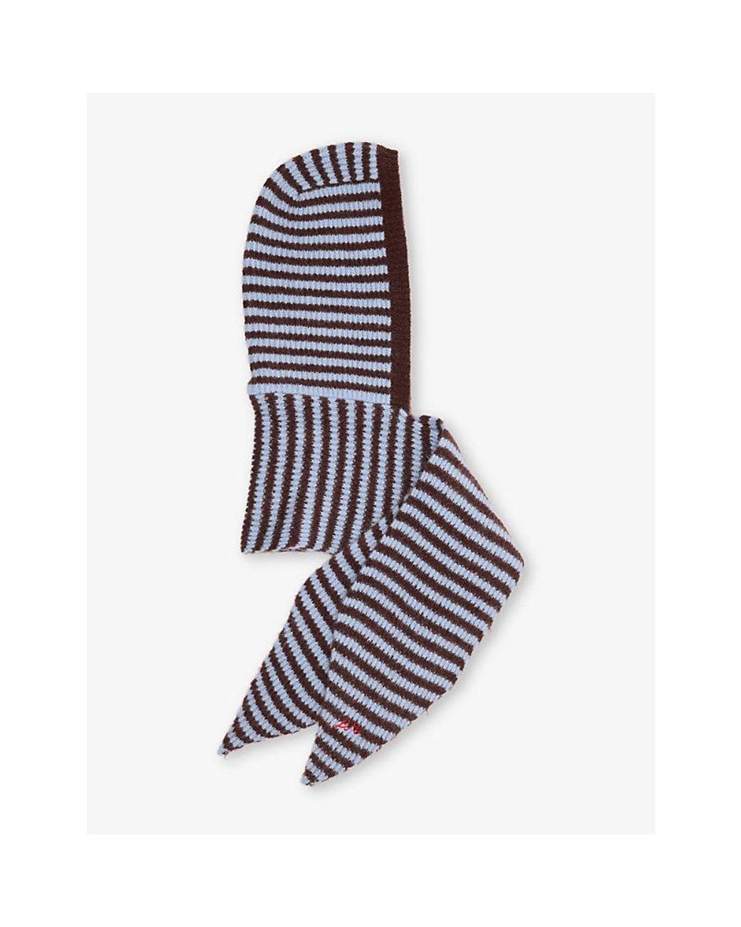 Damson Madder Blue Striped Tie-Front Knitted Hood