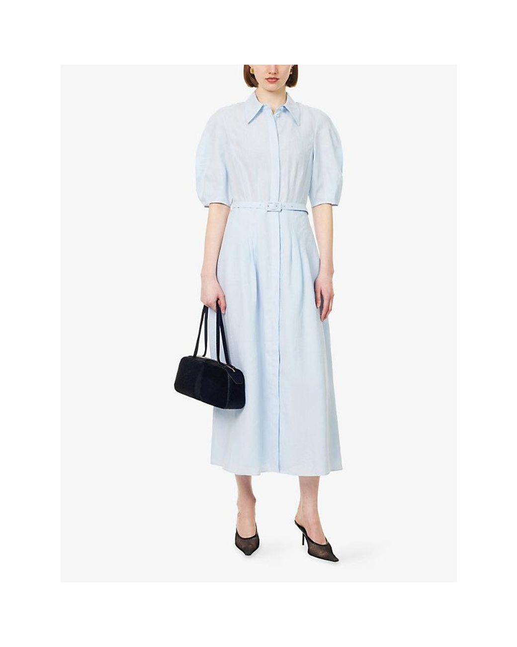 Gabriela Hearst Blue Maude Belted Linen Shirt Dress