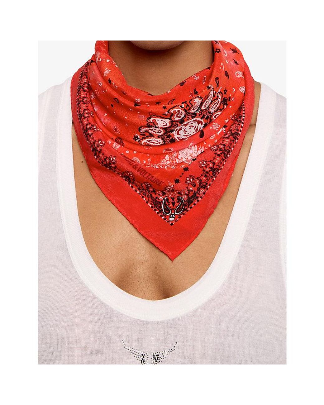 Zadig & Voltaire Red Blondie Bandana-Print Silk Scarf